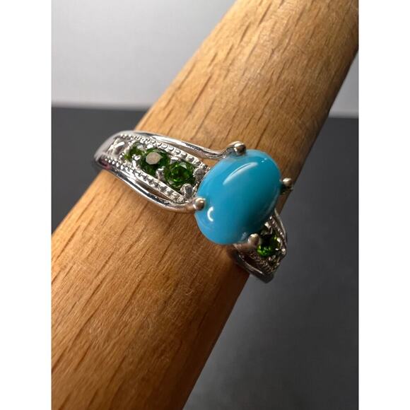 Turquoise and chrome diopside sterling silver ring size 9 - Picture 1 of 8